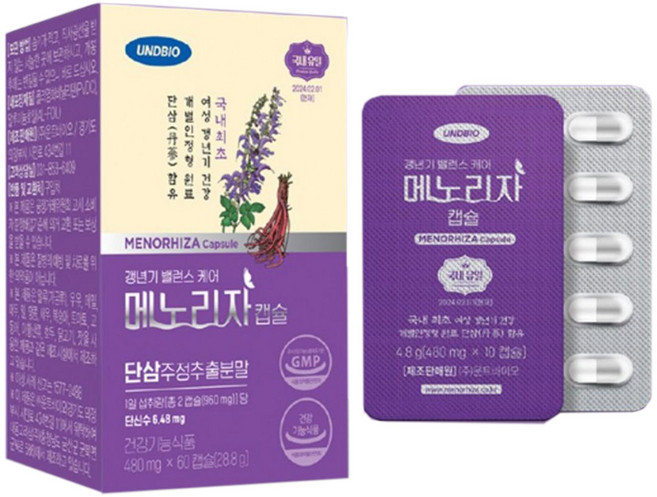 [TTP INC] 갱년기 프로젝트 메노리자 캡슐/국내유일 단삼주정추출분말 갱년기 기능성 건기식/여성 갱년기 건강회복 관리, 1박스, 60회분