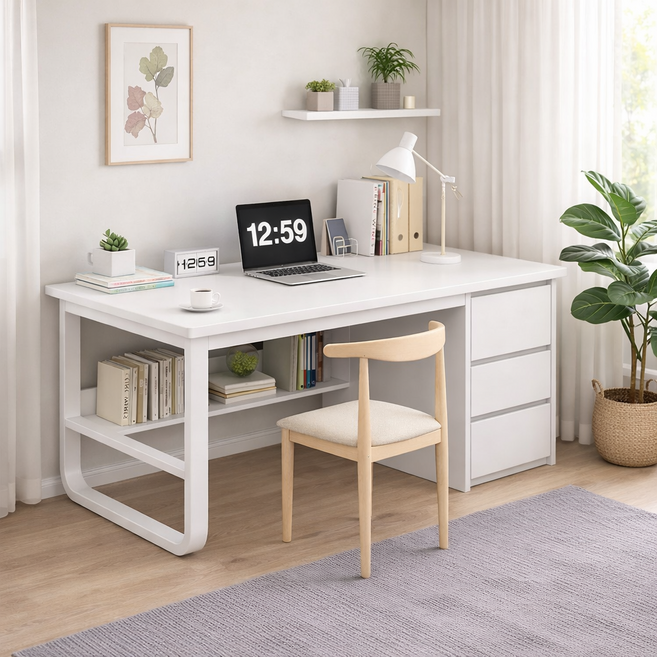 모던 심플 수납 컴퓨터 책상 학생 공부 및 홈오피스용, 흰색