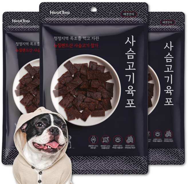헤이데이 강아지육포 소고기 (생유산균19종) 호주청정우, 3개, 100g, 사슴고기