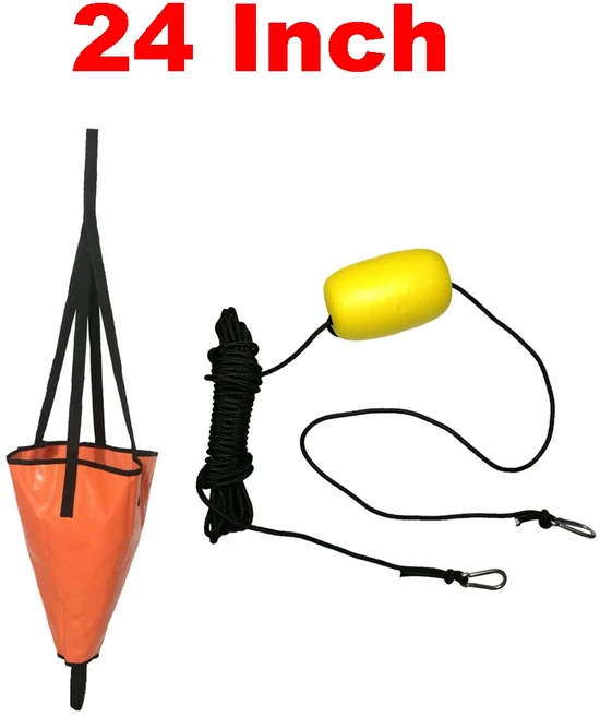 카약 카누 보트 요트 PVC 바다 앵커 Drogue 표류 브레이크 슈트 30 피트 견인 던지기 라인 검색, 02 24inch, 02 24inch Orange