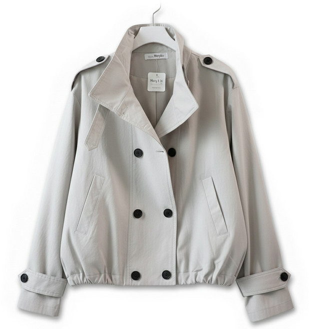 메리앤유 루즈핏 하이넥 더블 버튼 트렌치 자켓 간절기 블루종 점퍼