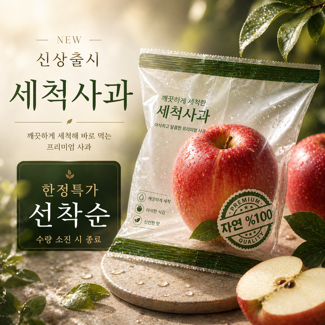 [타임특가] 오존수 세척사과 고당도 껍질째먹는 경북사과, 1개, 오존수세척사과 3kg