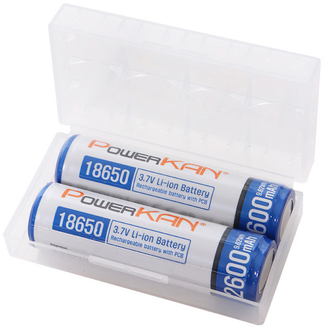 POWERKAN 18650 2600mAh Li-ion 리튬이온 충전지 충전배터리 수납케이스 포함, 1개, 2개입