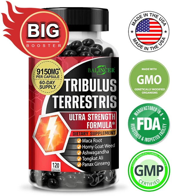 Tribulus Terrestris 추출물 - 에너지 성능 기분 개선 호르몬 균형을 위한 최대 효능 테스토스테론 부스터 및 에스트로겐 차단제 지원 - 120 캡슐, 60캡슐-3병, 60정 - 쿠팡