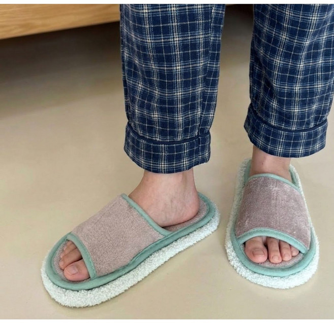 딜라이트홈 타이디 극세사 청소슬리퍼 걸레슬리퍼 청소걸레 바닥걸레, 오픈형 소프트그린, 1개