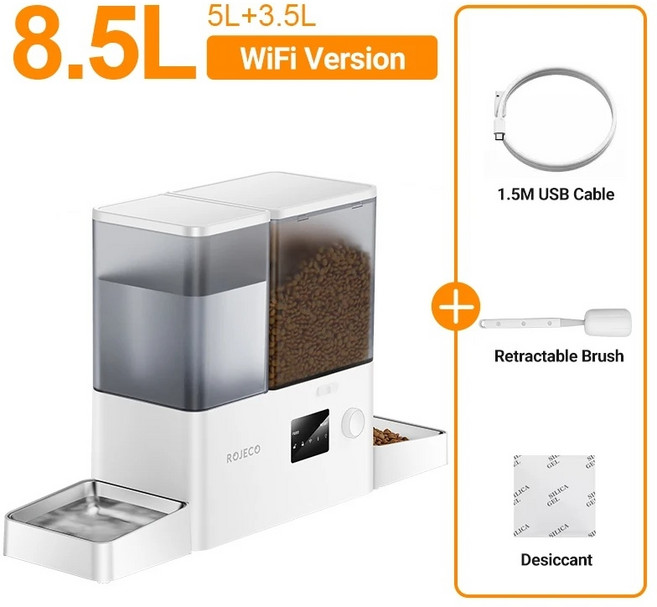 로제코 8.5L 2In1 WIFI 원격 제어 반려 고양이 자동급식기 물 리필 자동 피더, 와이파이 버전