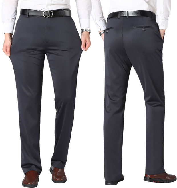 남성 기모 보온 정장 바지 스트레이트 비즈니스 직장 긴 바지 순색 기본8652J