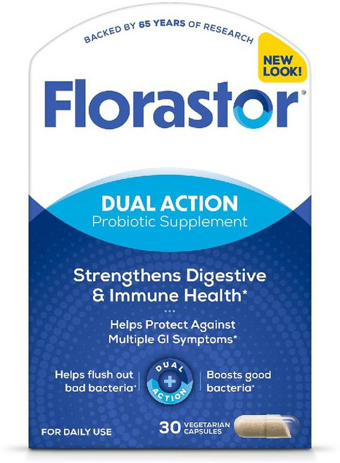 Florastor 듀얼 액션 프로바이오틱스 30캡슐, 30 Count (Pack of 1), 1개, 30정