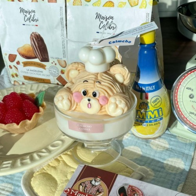캄초 요리사 곰돌이케이크캔들 집들이 선물 디저트 인테리어소품 주방 오브제, 1개, 130g, 요리사 곰돌이 케이크