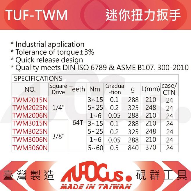 TUFOCUS TUF-TWM 迷你扭力扳手 2分/3分 62齒, 1個, TUF-TWM3060N