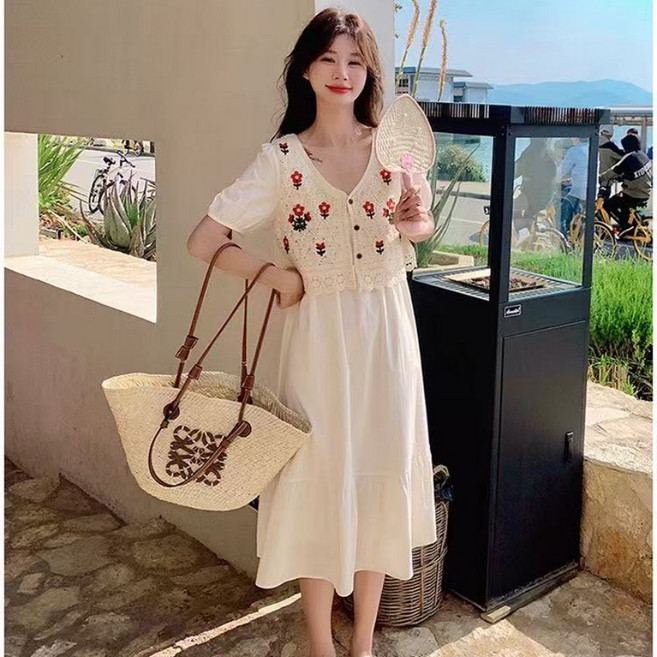 패션고리 여성 브이넥 조끼 슬림핏 데일리 원피스 투피스 H1139