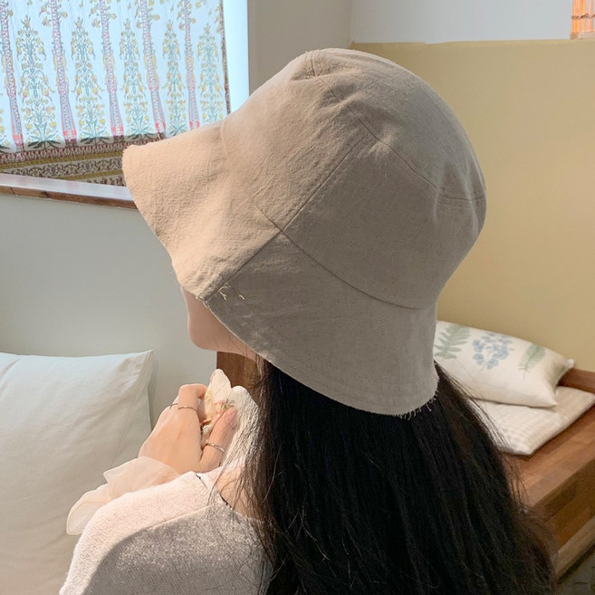 여름 면 린넨 마 내추럴 컷팅 벙거지 버킷햇 모자