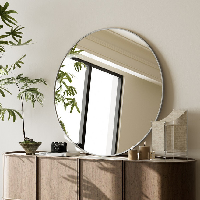 뷰티피크 화장대 거울 원형 벽걸이형 욕실거울 50/60/75, 실버60cm