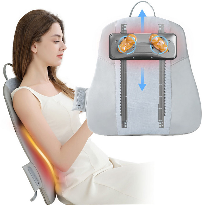 초슬림 등허리 마사지기 무선 쿠션 안마기 허리 마사지기 상하 움직 주무름 온열, 그레이