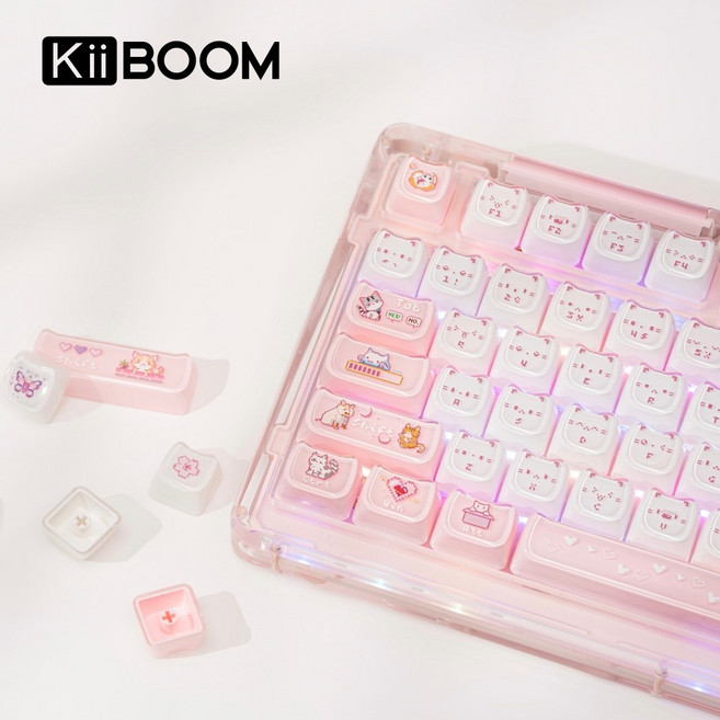 7위 - 키봄KiiBOOM Mewsic MAO 프로파일 고양이 122키 젤리 키캡 PC ABS, 핑크 고양이
