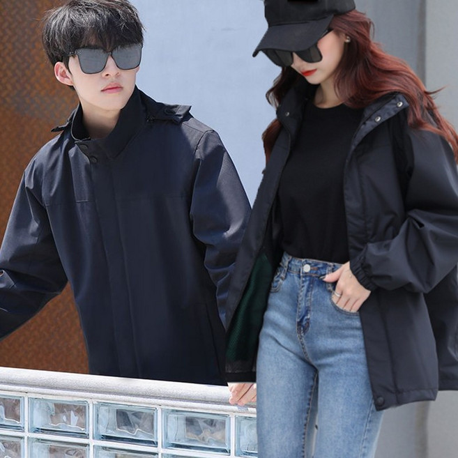 빅사이즈 가을 겨울 순색 기모 남녀공용 커플 바람막이 점퍼 트레이닝 루즈핏 아웃도어 간절기 등산복