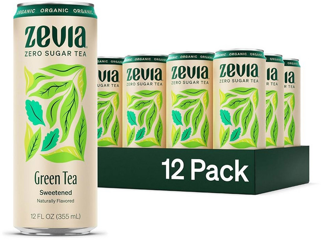 제비아 제로 슈가 티 히비스커스 위드 패션프루트 프리 12단위온스 캔 12팩 천연 감미료 칼로리 비 GMO 프로젝트 검증, Green Tea, 12 Fl Oz (Pack of 12), 355ml, 1개입