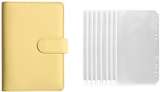 A6 육공 다이어리 지퍼백 7매 6공 바인더 저축 가계부 예산 용돈 모으기 현금 챌린지, 옐로우, 1개