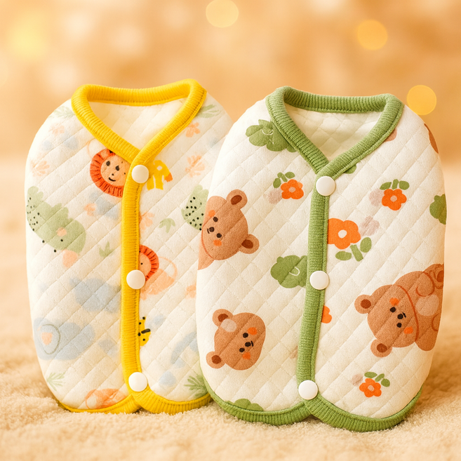 멍케어 강아지 잠옷 순면 조끼 실내복 애견의류, 1개, 옐로우