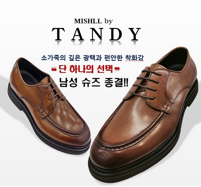 [탠디]미셸BY 탠디 깔끔한 라인과 안정감 있는 굽!! 트렌디한 감각을 담은 더비 슈즈~초경량으로 발까지 편한 탠디 고급 소가죽 남성 캐주얼 데일리 구두25T0S0T6 남성 로퍼