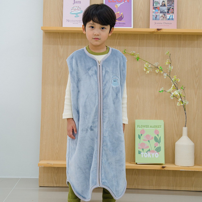 국내산 초등 곰자수 퍼 조끼형 수면조끼 주니어수면조끼