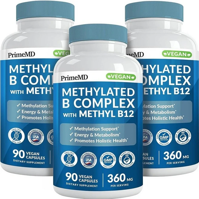 B12 메틸코발라민 및 메틸 엽산이 함유된 메틸화 B 복합체 1000mcg - 에너지 뇌 기능 웰빙을 위한 프리미엄 비타민 멀티비타민 (270회분 3팩) 272238, 90 Count (Pack of 3) - 쿠팡