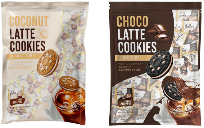 코코넛 라떼 쿠키 + 초코 라떼 쿠키 개별포장 대용량, 2kg, 1세트