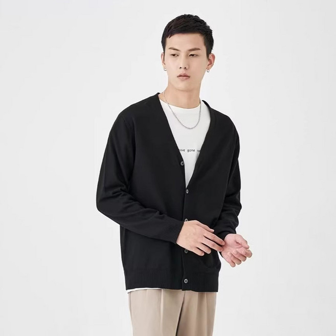 [웨일쓰] 남성 무지 캐주얼 얇은 니트 가디건 남자 브이넥 오픈 가디건