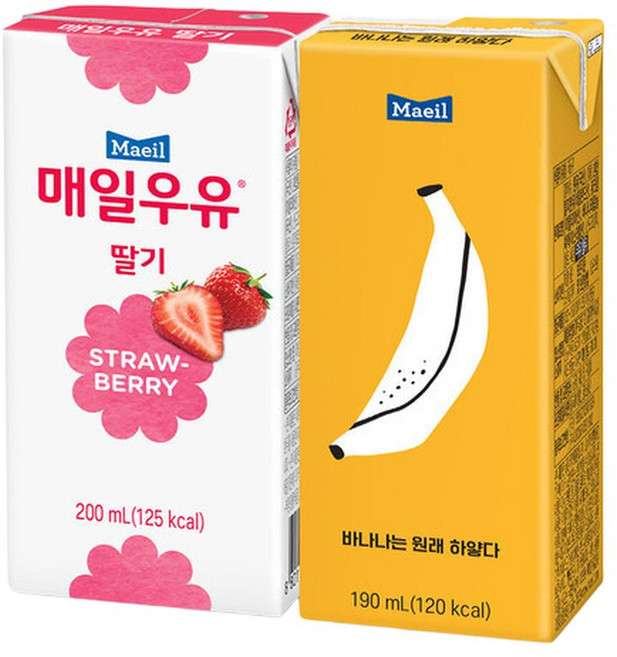 매일 멸균우유 혼합 딸기 200ml 24팩+바나나는 원래 하얗다 190ml 24팩, 48팩