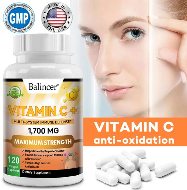 비타민 C 캡슐 1700mg - 비타민 D3 아연 라즈베리 진저 뿌리 함유 - 다계통 면역 방어 - 비건 Non-GMO 글루텐 프리, 2개, 60회분 - 쿠팡