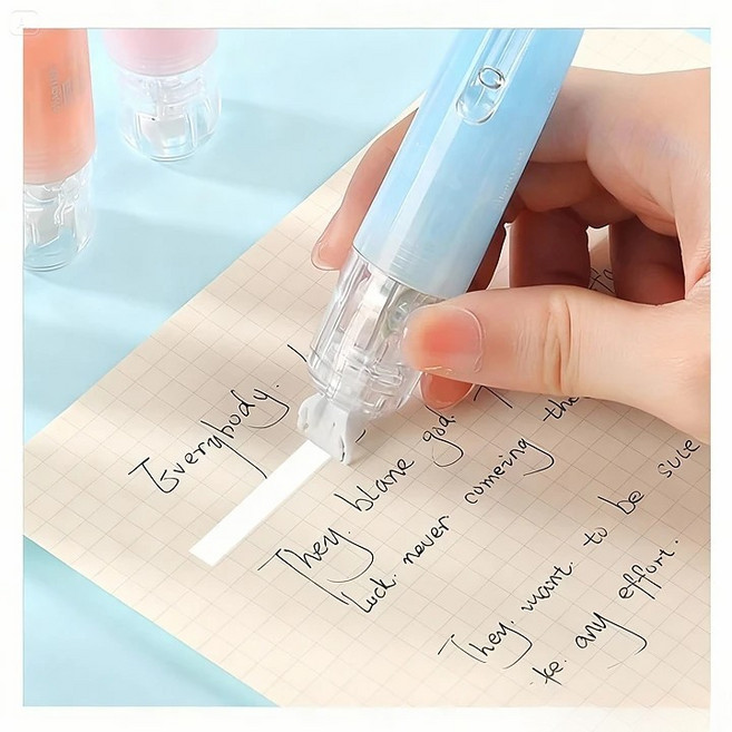 360도 회전 곡선 샤프식 노크 펜형 화이트 볼펜 지우개 수정 테이프 6개(그린3+블루3), 혼합, 1세트, 본품(블루3p+그린3p)