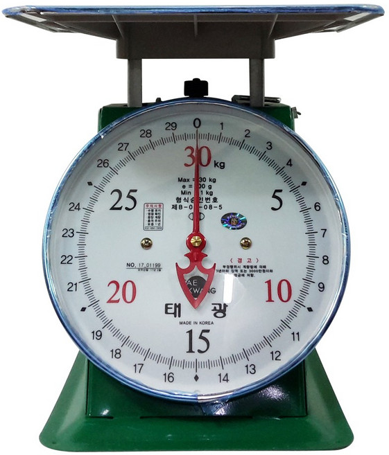 태광 지시 저울 최대 30kg (중량확인필수) 국내생산 바늘 시장 식당 업소 상업용, 혼합색상