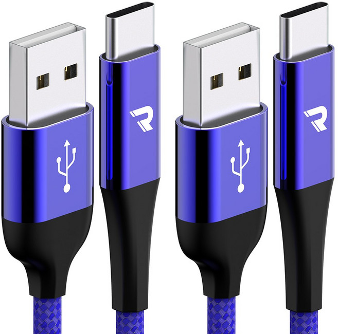 로랜텍 C타입 메탈 고속충전 패브릭 케이블, 1.2m, 블루, 2개