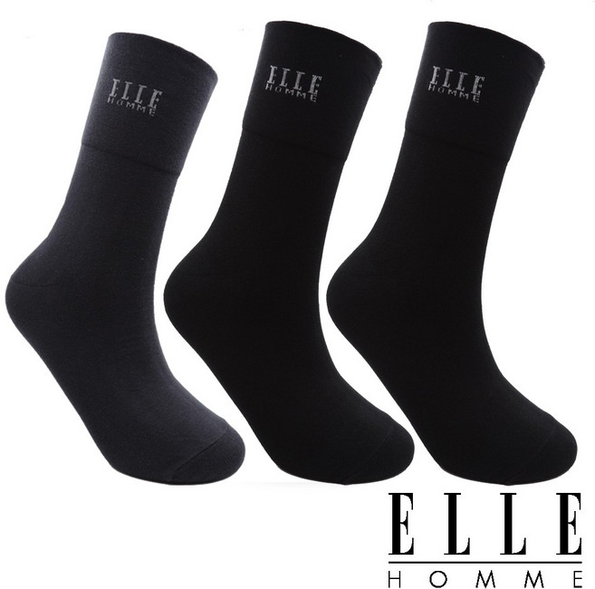 【ELLE HOMME】素色暗紋寬口紳士襪 頂級棉料 男襪 長襪 休閒 西裝褲穿搭