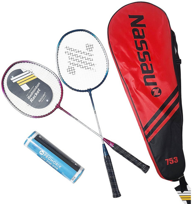 낫소 배드민턴라켓 세트 라켓2p + 가방 + 셔틀콕6개, 1세트, 낫소 배드민턴라켓753세트