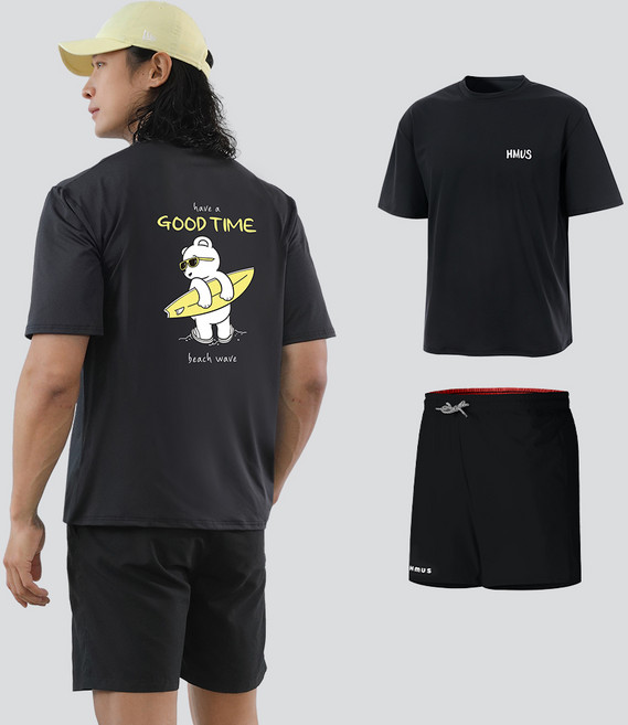 남자 오버핏 반팔 래쉬가드 상의 + 반바지 상하의 세트