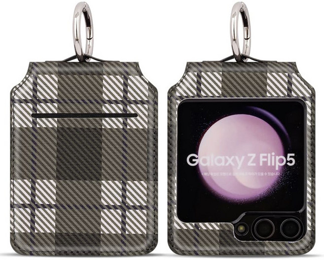 엘르아 체크 Z플립 카드 수납 링고리 휴대폰케이스 플립 5 4 3 2 1