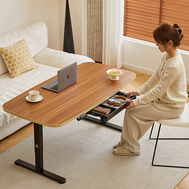 아우스 원목 FJ13 모션 거실테이블 리프트업 소파테이블 리프팅테이블 높이조절 테이블 좌식 모션데스크 사각형, 월넛+블랙(FJ13)