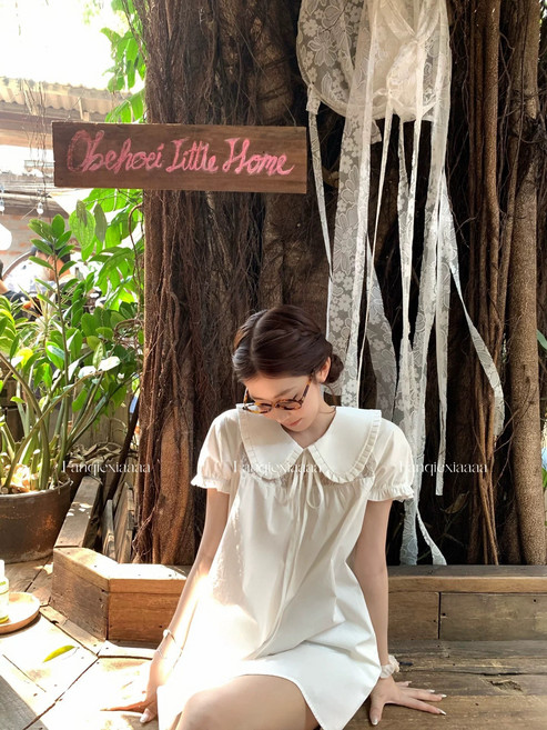 娃娃裙女夏泡泡袖襯衫連衣裙