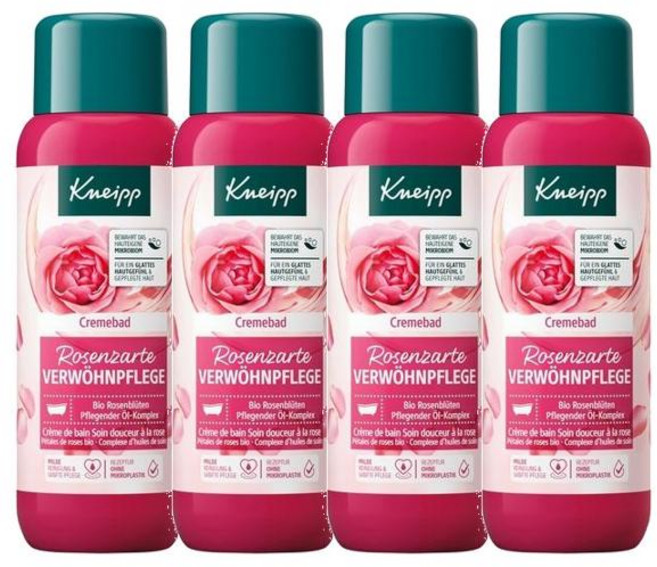 크나이프 장미꽃잎 아르간 호호바오일 Verwohnpflege 입욕제, 4개, 400ml