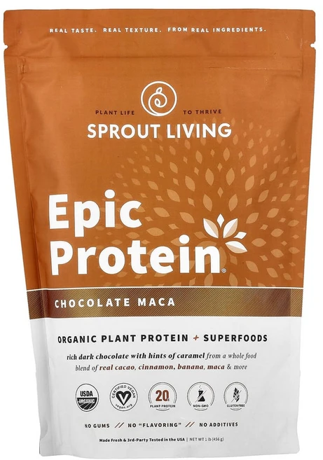스프라우트리빙 Epic Protein 식물성 단백질 + 슈퍼 푸드 초콜릿 마카 455g(1lb), 455g, 1개, SPL00706 - 쿠팡