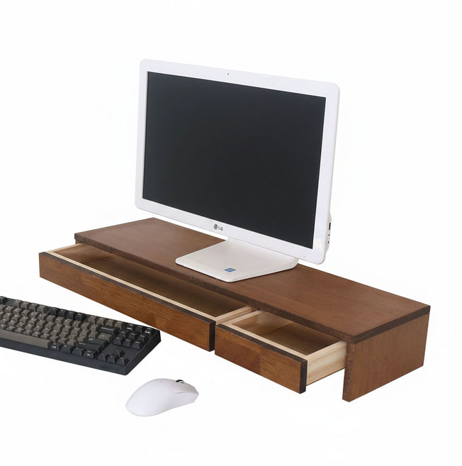 어반데코 모니터받침대 WA800 2서랍 고무나무 원목 모니터거치대, 1개, 월넛 800 2서랍