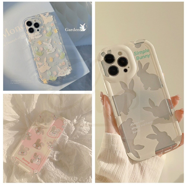 HAENGBUK 아이폰 케이스 TPU 꽃 토끼 리본 별 유화