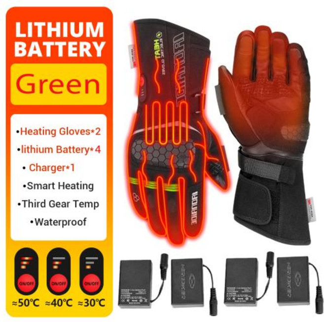 오토바이 열선장갑 온열장갑 겨울용 발열 장갑 방수 모터 스포츠 3000mAh 충전식 자가 남성용, XXL, 32)EG-01 Green 4
