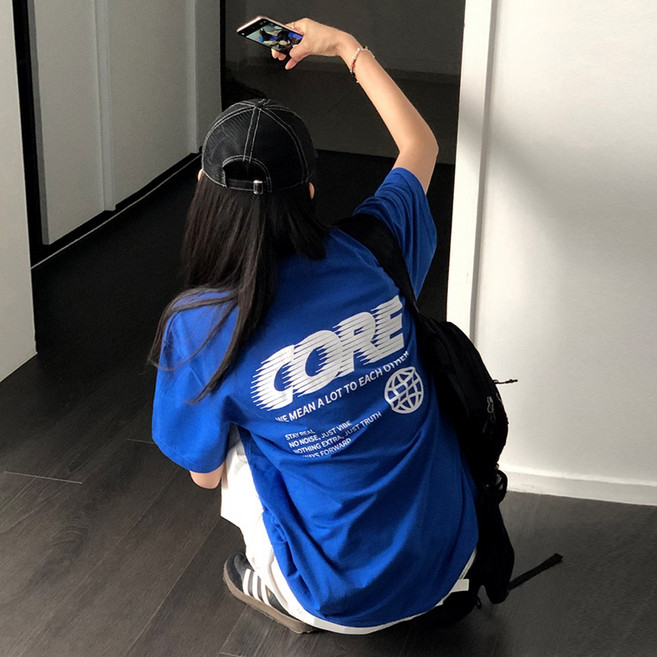 티데일리 남녀공용 코어 프린팅 오버핏 20수 라운드 반팔 티셔츠