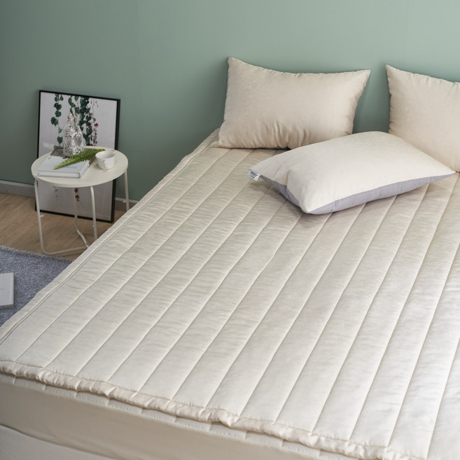 시원한 여름 침대 패드 순면 60수 풍기인견100% 뱀부 광목 모달 시어서커 냉 매트 카페트 토퍼 싱글 슈퍼싱글 퀸, 2_샤이니_베이지