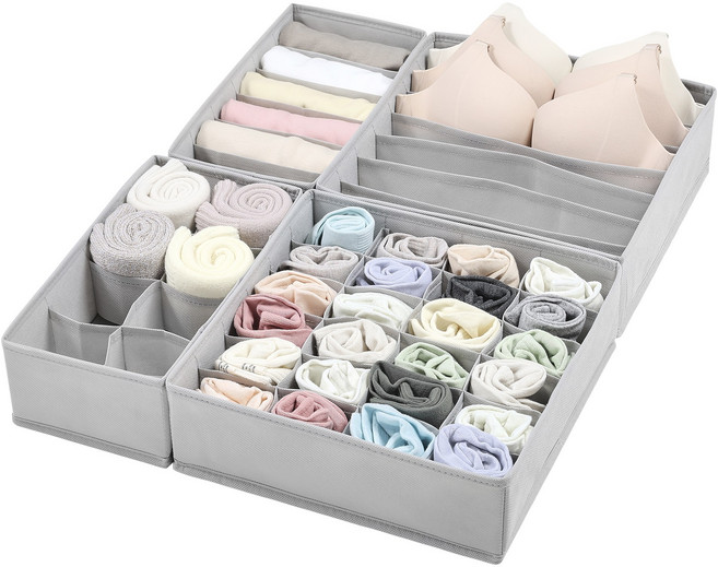 Vtopmart 프리미엄 다용도 접이식 수납 속옷 정리함, 1세트, 그레이