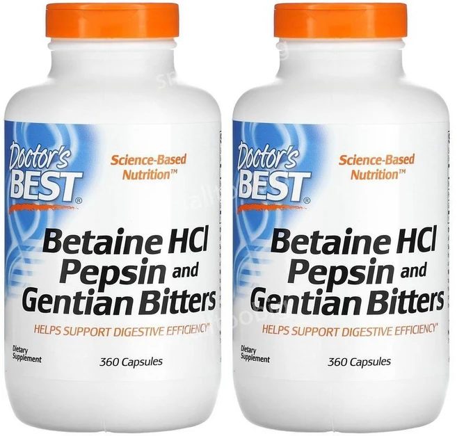 Doctor's Best Betaine HCI Pepsin+Gentian Bitters 닥터스베스트 베타인 HCI 펩신 젠션 비터 360캡슐 2통, 360정, 2개 - 쿠팡