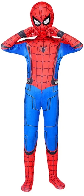 소년 소녀 스파이더맨 코스튬 슈퍼 히어로 점프수트 마일스 모랄레스 스파이더맨 코스프레 젠타이 바디 수, 03 100, 07 009