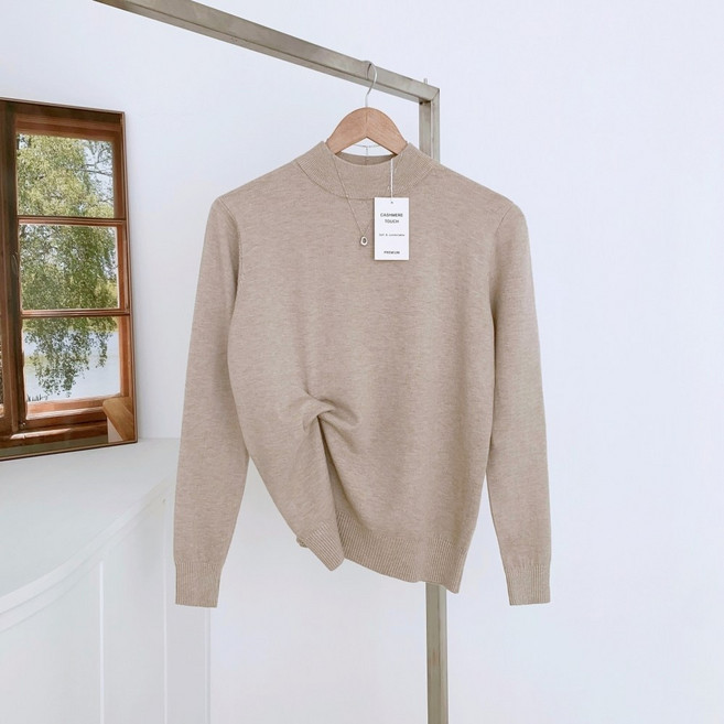 여성 부드러운 반목 폴라 캐시미어 터치 여성 니트티 9컬러